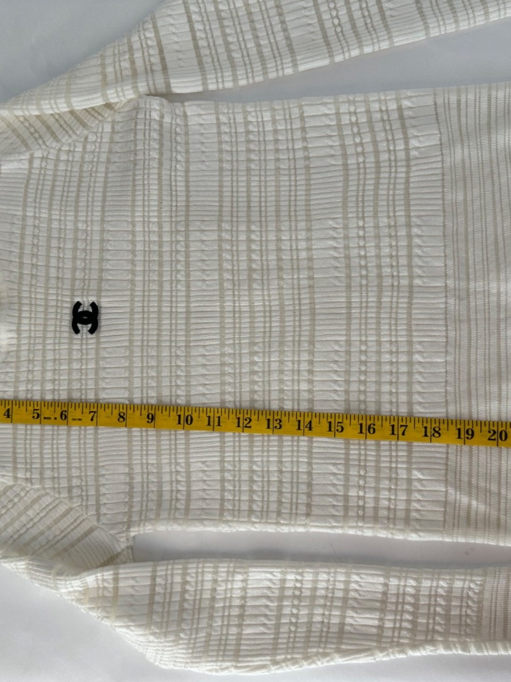 White striped long sleeve blouse with black chanel logo - Picture 2 of 4